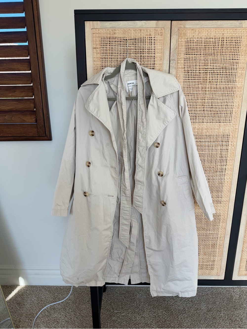 Neutral Beige Double-Breasted Trench Coat with Belt